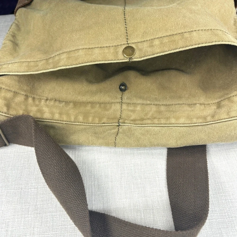 Vtg American Eagle Messenger Bag Khaki Canvas Utility Crossbody Adjustable Strap